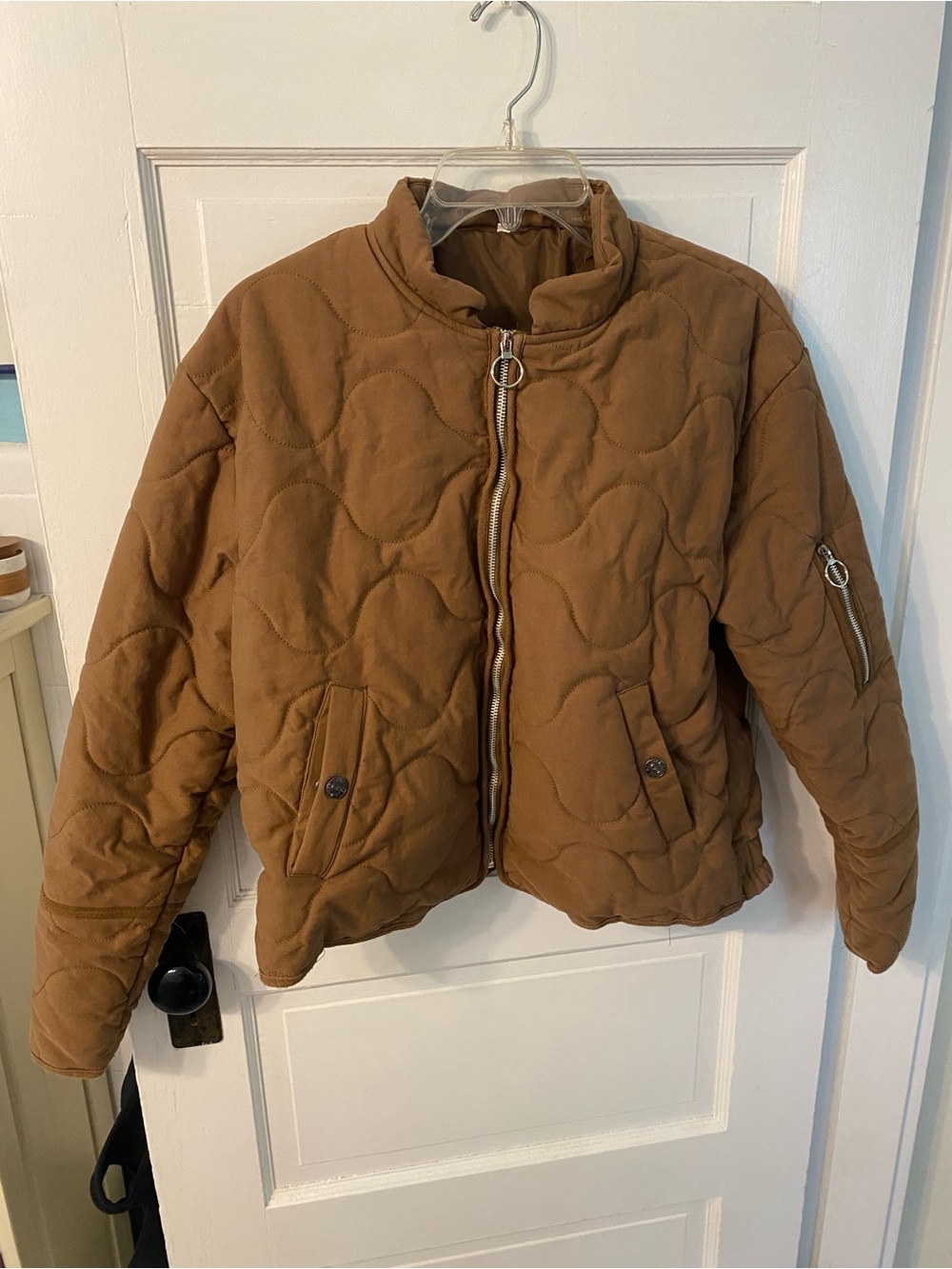 Brown Quilted Zip-Front Women's Jacket